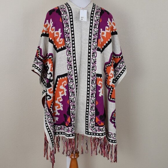 Flying Tomato Ruana Fringe Poncho NEW - Picture 4 of 7